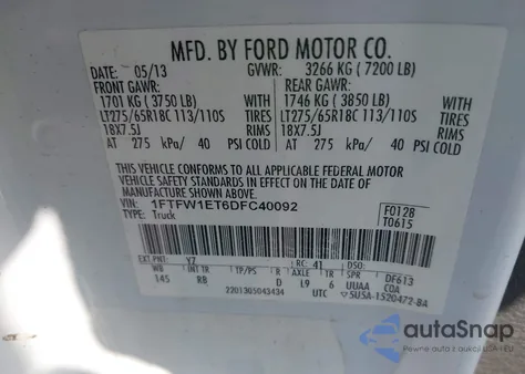 2013 Ford F-150 Fx4 из США, поврежденный, VIN 1FTFW1ET6DFC40092